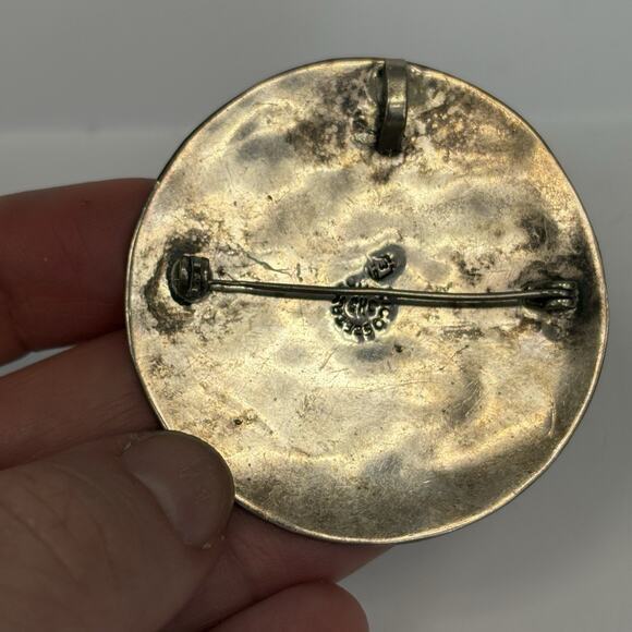 VTG Taxco Mexico Sterling Silver Copper Brass Turquoise Mosaic Pin Pendant CHC - Picture 5 of 7